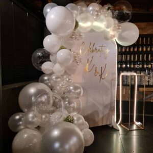 Curved Board Garland with Print & a Cake Stand